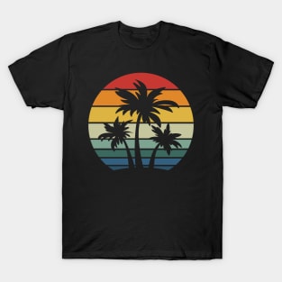 Retro 80s and 90s Beach Style Palm Trees with Sunset T-Shirt